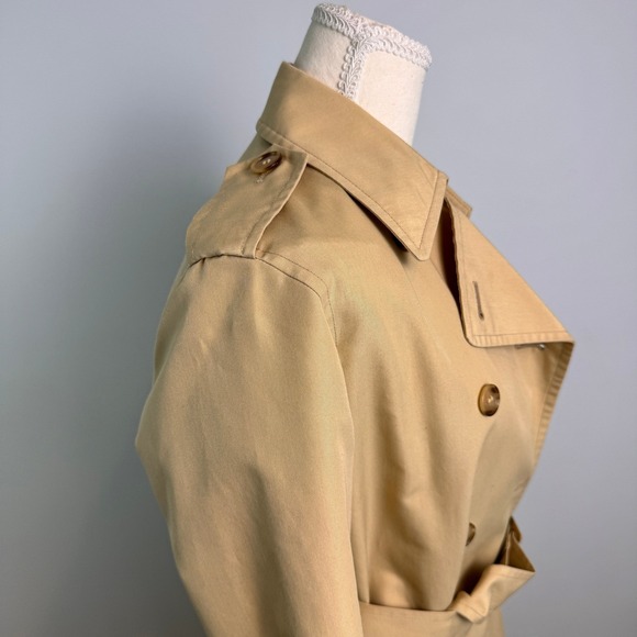 Vintage Long Trench Coat Womens 10 Tan Belted Double Breasted Old Money Preppy - Picture 7 of 12